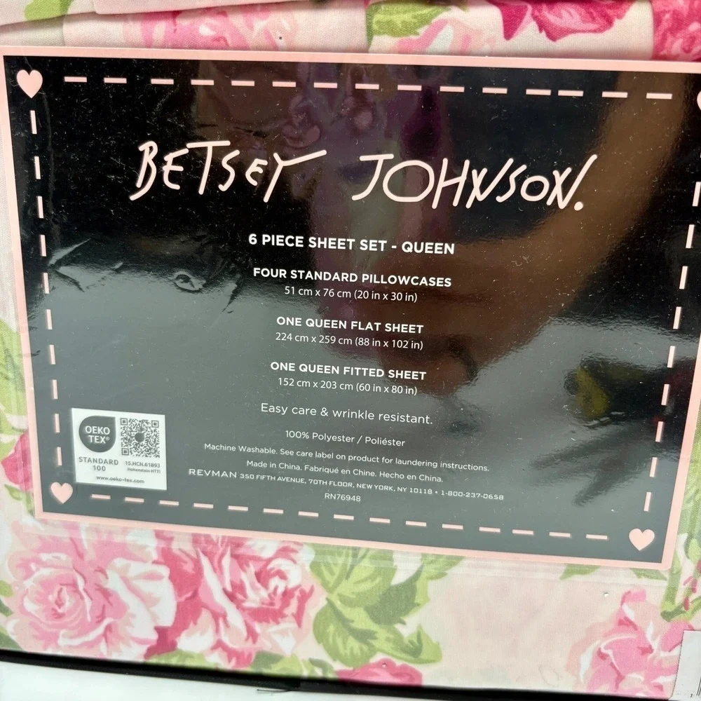 Betsey Johnson Pink Rose Bouquet Floral Pink Sheet Set 6 Piece Super Soft Queen